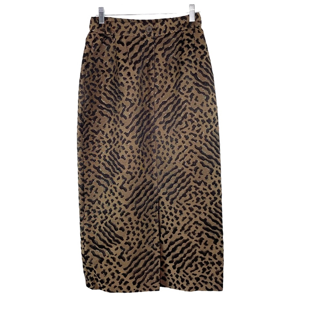 Lily & Taylor Skirt Midi Leopard Jacquard Metallic Size 8 Mob Wife Maxilalist